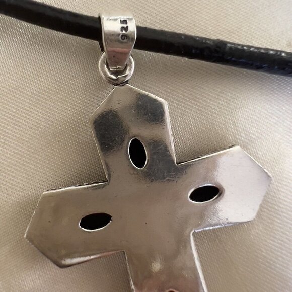 925 Sterling Silver Cross Black ONYX Necklace Leather Gemstone Unisex jewelry - Picture 12 of 16